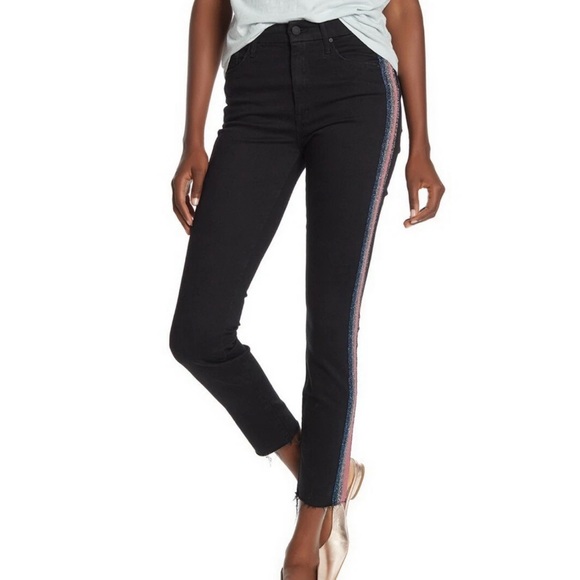 Mother black The Looker high waisted ankle fray jeans in Guilty Glitter Racer - Picture 3 of 16